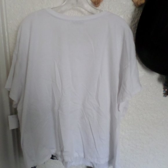 Zara Oversized White Plaid Asymmetrical Tee M - Picture 5 of 5